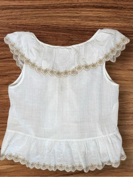 Max Studio Embroidered Ruffle Sleeve V- Neck Top Size L - Picture 4 of 12